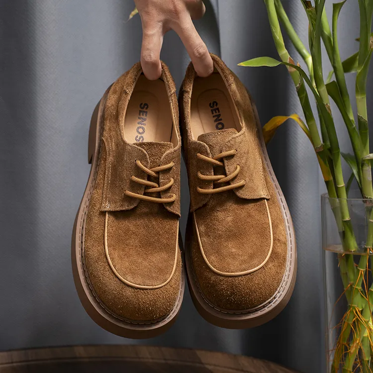 方头设计老钱风磨砂牛皮工装鞋软底通勤德比鞋男新款真皮乐福鞋男