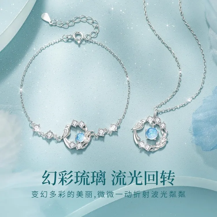 925银手链 蓝桉树遇鸟S925银手链女款新款轻奢小众圣诞礼物送女友