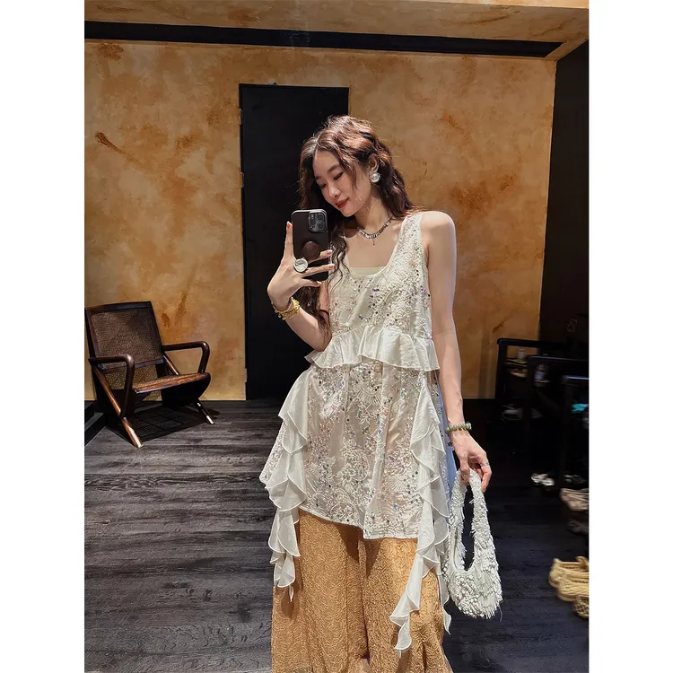 三吉黑花【归鹤】新中式国风气衬衫质穿搭无袖上衣女背心外穿新款