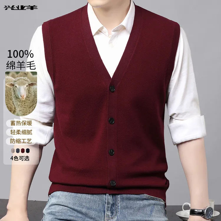 XINGYEYANG/兴业羊男士100%羊毛衫休闲秋冬针织开衫外套马甲6033