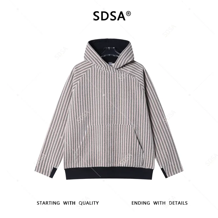 SDSA男士秋冬新款痞帅男装潮牌撞色舒竖纹连帽卫衣设计师百搭