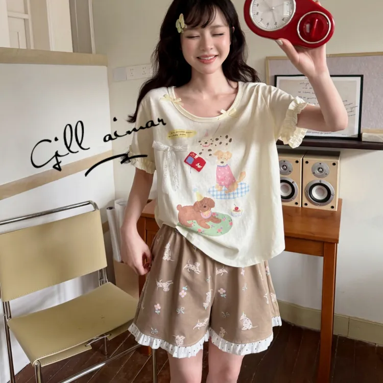 *Gill Aimar* 【小熊家正品】 夏季新品短袖短裤睡衣家居服套装7966