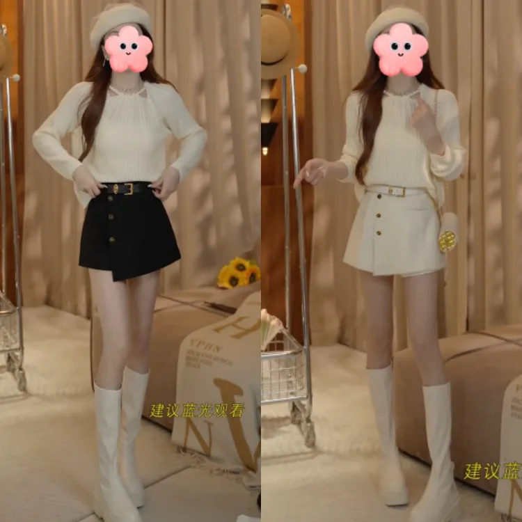 2025新款时尚气质针织上衣+百搭高腰显瘦裤裙LK2505559