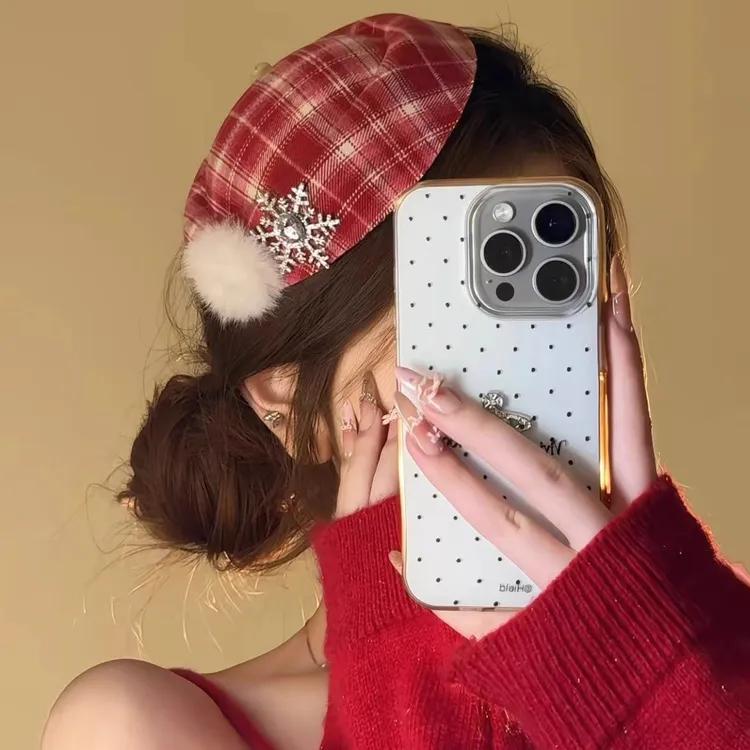 【原创】圣诞美学 红色格纹雪花闪锆小礼帽发夹女氛围感头饰发饰