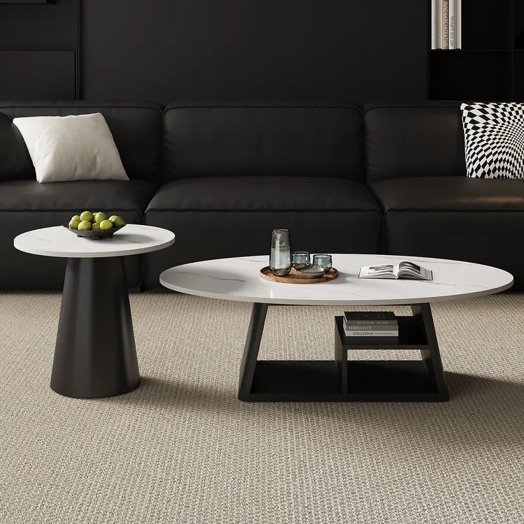 鸣铁酒店民宿简约意式茶几简约椭圆形简易双层组合茶几桌