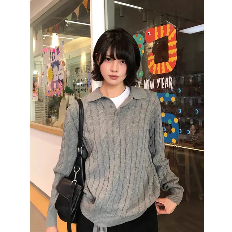 美式复古绞花Polo翻领毛衣男秋季老钱风穿搭cleanfit亨利领针织衫