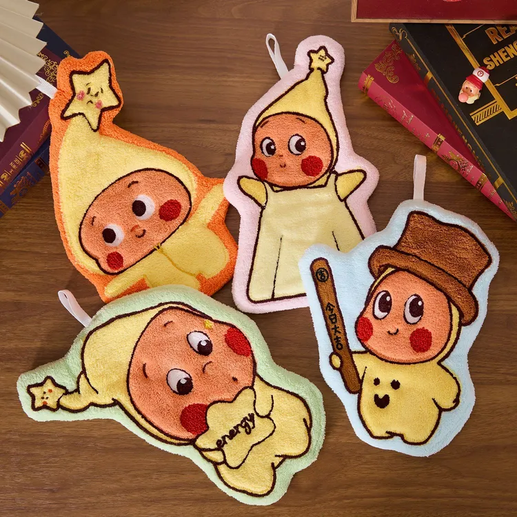 可爱星星人可挂式卡通手巾加厚吸水卫生间抹布珊瑚绒厨房儿童手帕