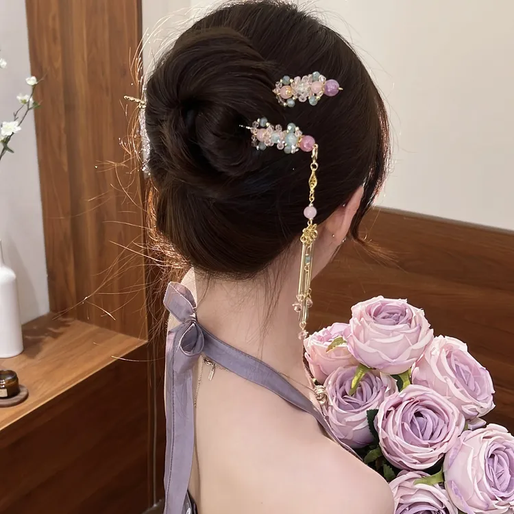 【镜花瑶】粉色流苏发簪发钗步摇簪子古风宋明汉服发饰古风簪子