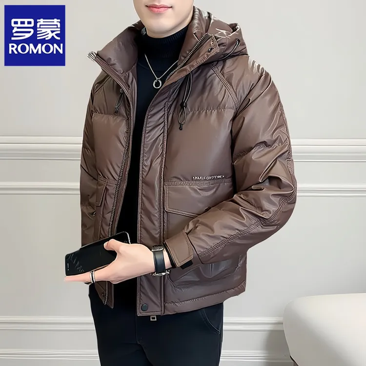 Romon/罗蒙男士羽绒服新款户外潮牌工装防风抗寒鸭绒加厚连帽外套