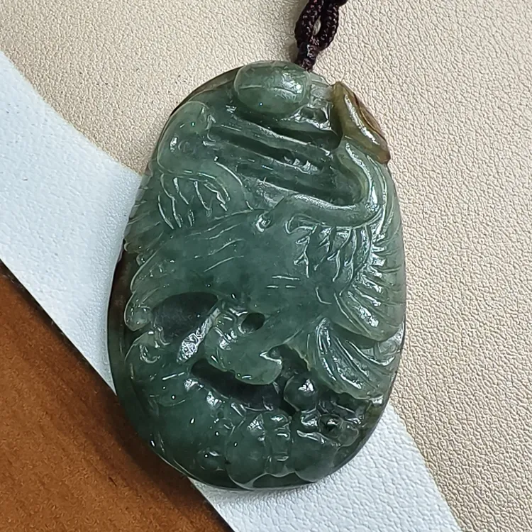 天然A货缅甸翡翠吊坠满绿飘黄翡大鹏展翅57.7*38.2*8.7mm玉坠挂件