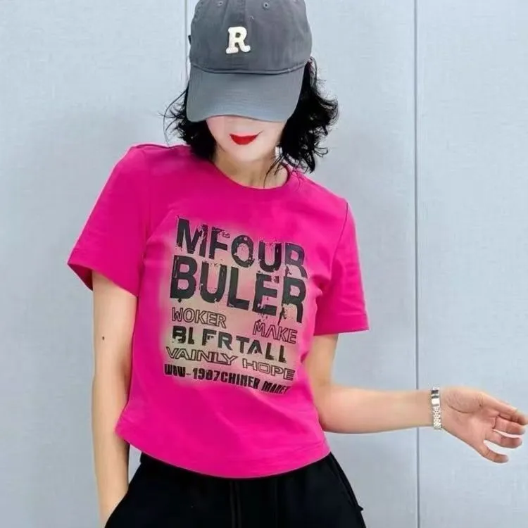 欧洲站女装2025年新款纯棉t恤女夏修身夏季短袖体恤时尚半袖上衣