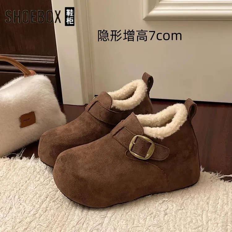 SHOEBOX/鞋柜秋冬加绒女鞋学院风棉鞋韩版冬季内增高7com网红时尚