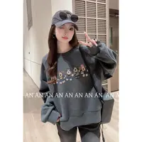 C09325韩系小众宽松时尚创意感无帽卡通圆领小狗卫衣