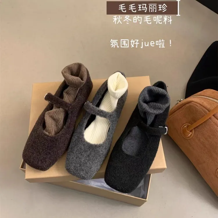 高级感洋气毛毛鞋女外穿2025新款秋冬法式复古气质平底玛丽珍单鞋