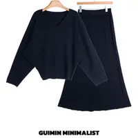 GUIMIN | 丝影·蒹葭 纤腰美肩V领针织上衣+半裙两件套 19693