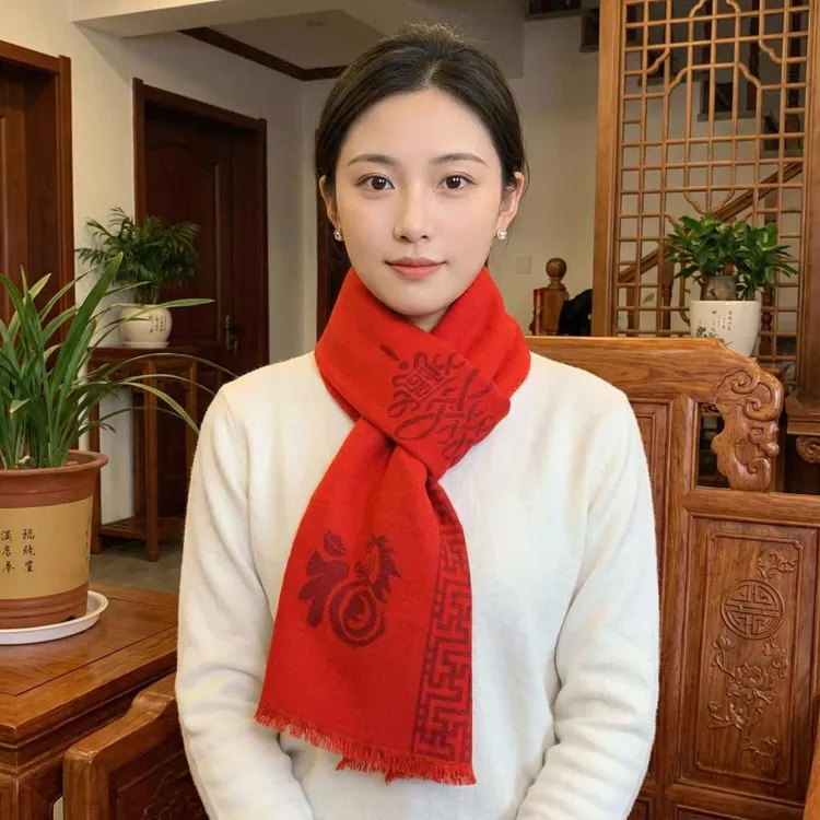 马年生肖本命年围巾中国红厚围巾男女冬季情侣保暖喜庆围脖