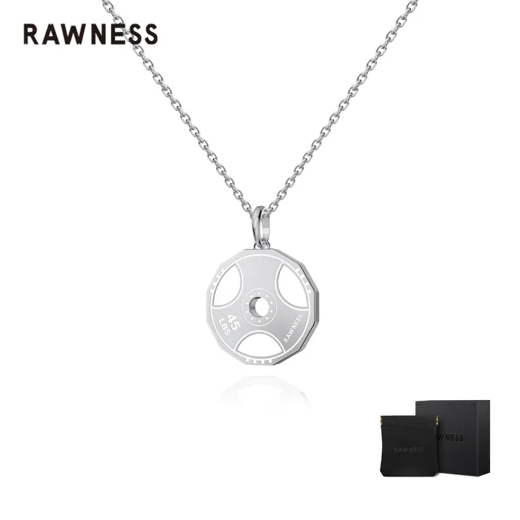 RAWNESS 钛钢项链 杠铃片白瓷项链 健身主题哑铃锁骨链 陶瓷防水