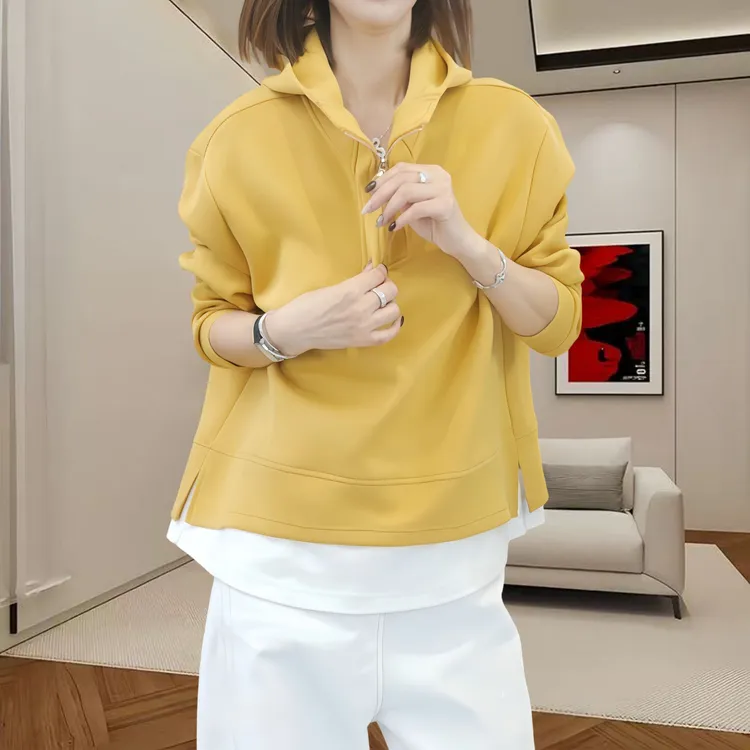 连帽假两件长袖卫衣外套女2025秋季时尚洋气宽松显瘦休闲百搭上衣