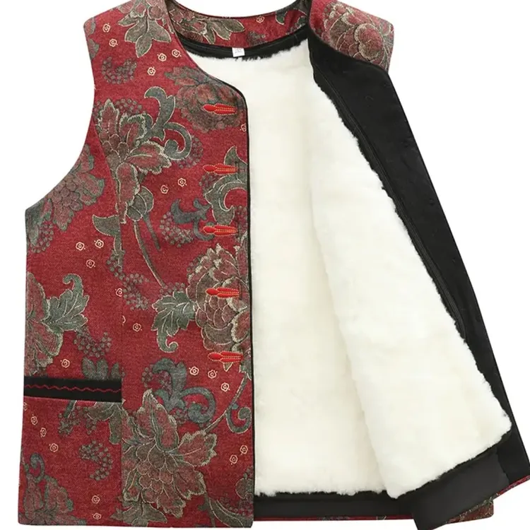 冬季新款马夹秋冬马甲老年女装加绒加厚保暖背心休闲复古新中式