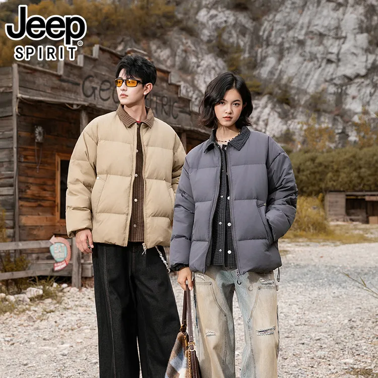 JEEP吉普情侣款美式复古假两件羽绒服秋冬季新款翻领加厚保暖外套