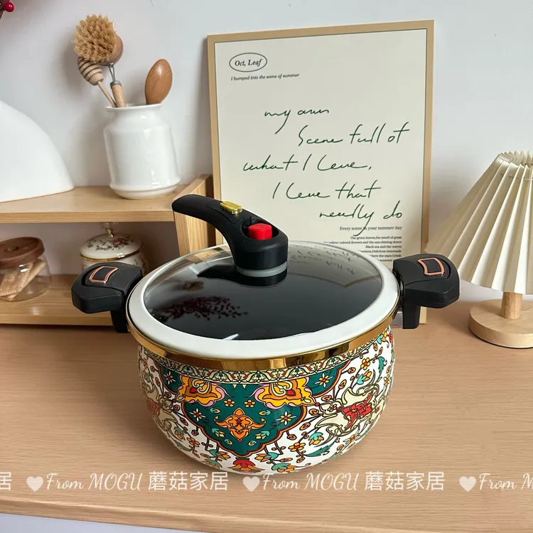 蘑菇家居27cm俄罗斯微压珐琅搪瓷锅炖锅炖汤压力锅高压锅汤锅加厚