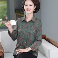 B252奶奶秋装衬衫长袖上衣中老老年人