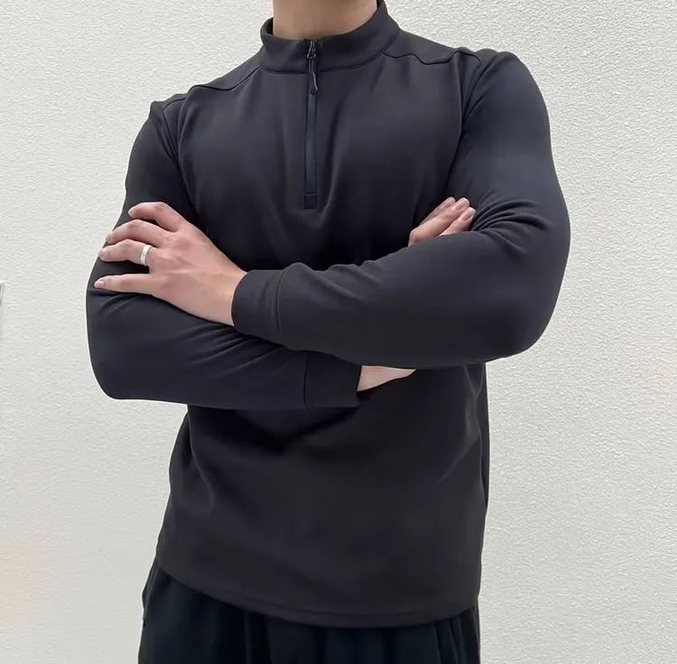 秋冬280克双面绒立领长袖polo衫男保暖半拉链健身运动休闲打底衫