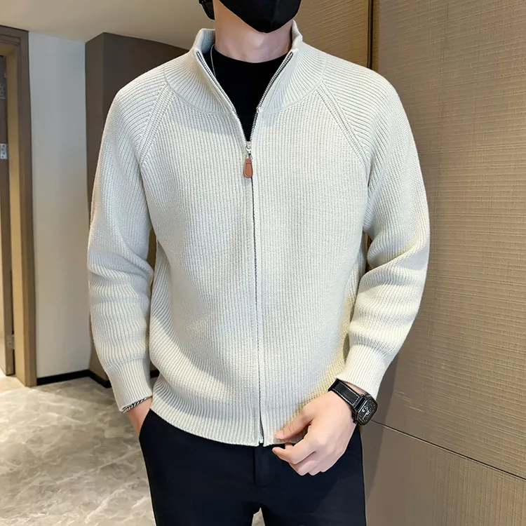 2025新款针织立领衫外套男秋冬季潮牌拼接设计感线衣痞帅开衫毛衣