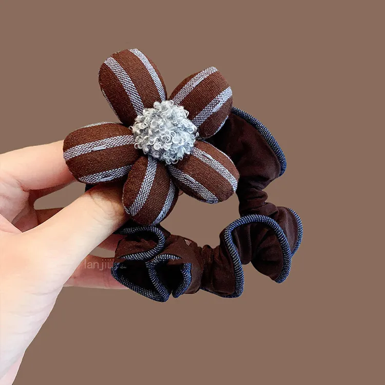 韩版复古布艺条纹花朵蘑菇发圈发绳时尚高级感耐用不伤发发饰头绳