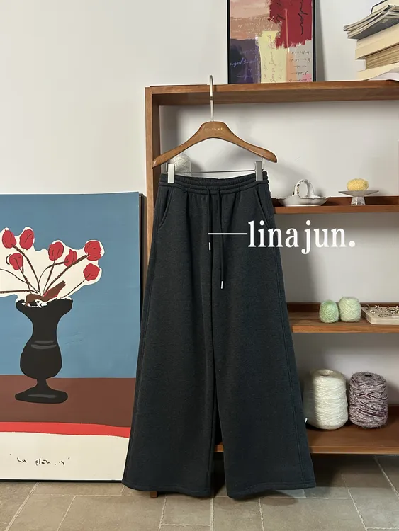 11.15秋冬新款韩系百搭宽松深灰色抽绳松紧腰休闲裤（加绒）