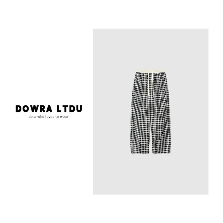 朵拉【慵懒夏日】2025年夏季新款松紧带格子百搭休闲裤女11-9518