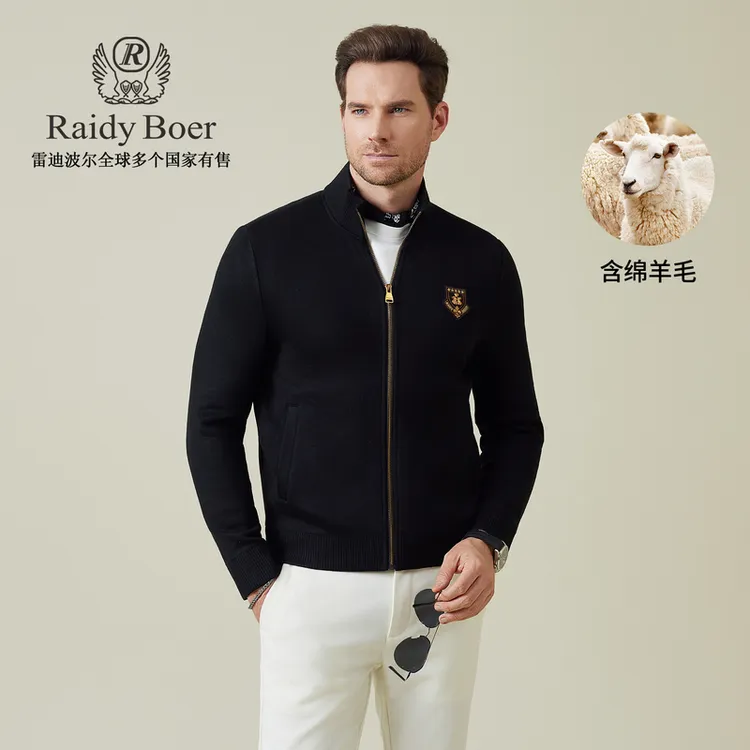【含绵羊毛】雷迪波尔外套男款春秋2025新款男士立领毛衣开衫5081
