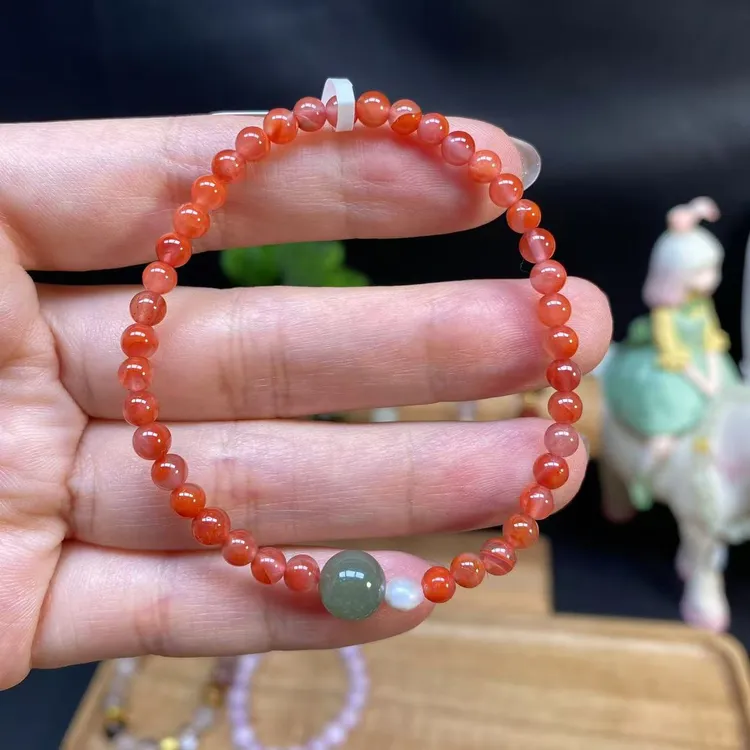 【冰飘南红4m手串】A886搭配淡水珍珠和田玉路路通中式设计气质百搭