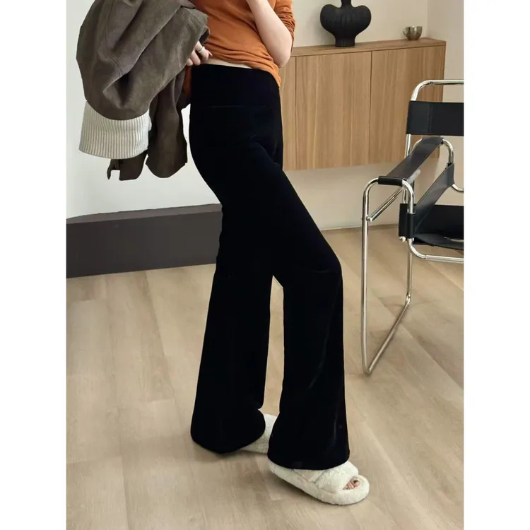 SP【丝绒黑巧】超显瘦休闲裤女秋冬显瘦丝绒裤显腿长黑色喇叭裤