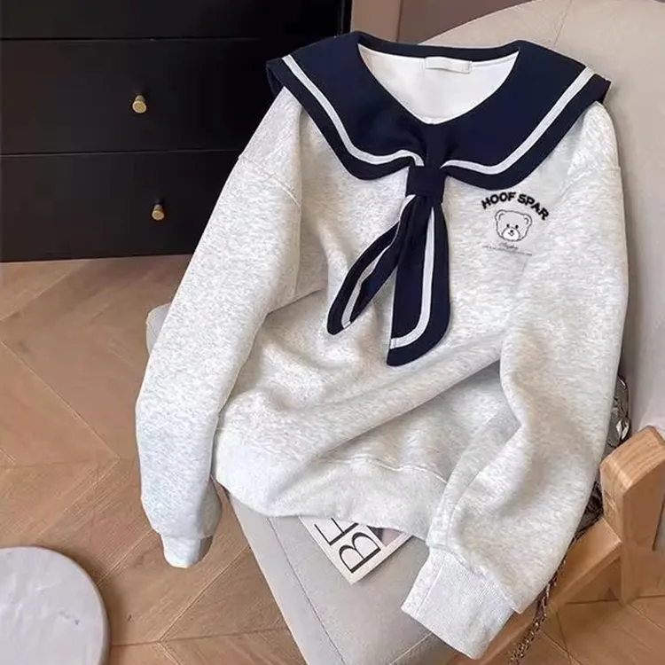 胖mm2-300斤学院风海军领卫衣女2025新款秋装休闲减龄韩版上衣潮