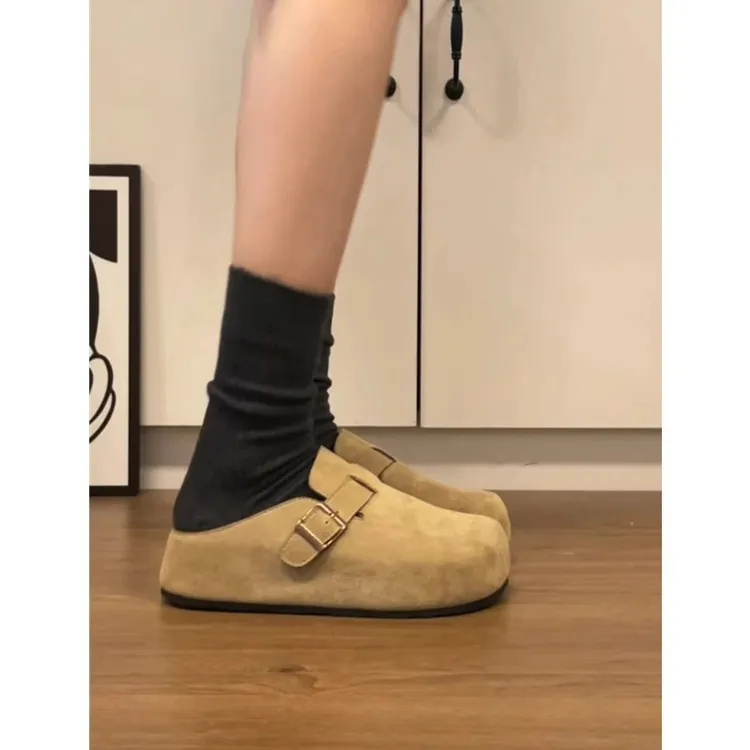 松糕厚底增高勃肯鞋包头半拖鞋女外穿2025新款春夏一脚蹬丑萌凉拖