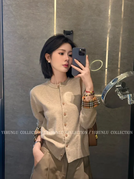 YERUNLU羊毛开衫女短款圆领毛衣外套宽松韩版春秋针织外搭秋冬ins