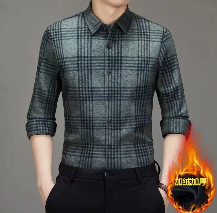 【霖杉坊/重磅新款】爆款必拍   男士翻领加绒格子长袖衬衫1009