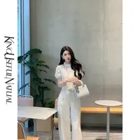 KUN【爱莎】贵气公主 重工贵气蕾丝绣花短袖衬衫女夏季泡泡袖上衣新