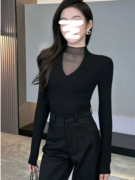 艺等秋季新款辣妹时尚百搭显瘦长袖修身加绒高级设计感针织上衣潮