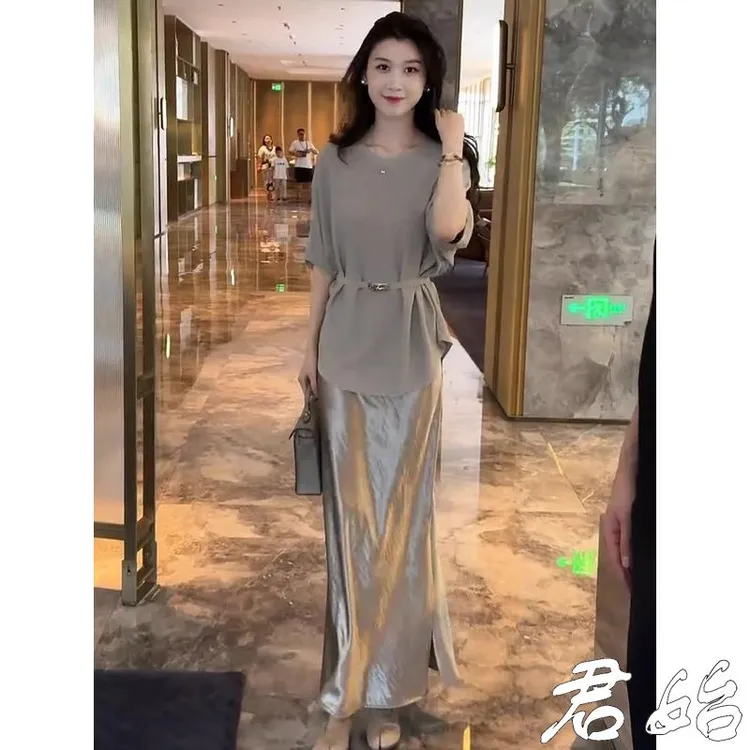 老钱风松弛感女装套装2025秋季新款宽松上衣半身裙两件套纯欲慵懒