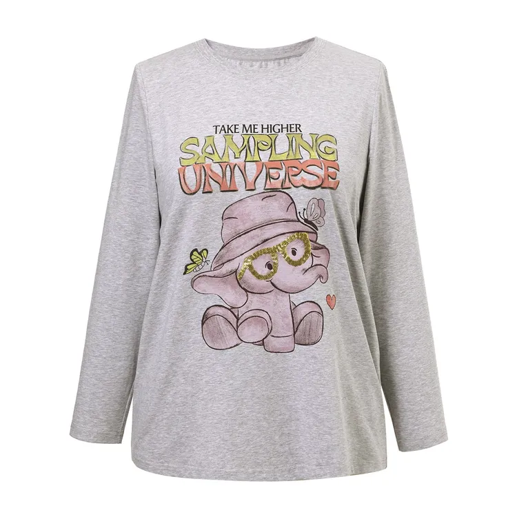 【棉感原创印花】MsShe大码女装冬装珠片刺绣T恤打底衫女C2508046