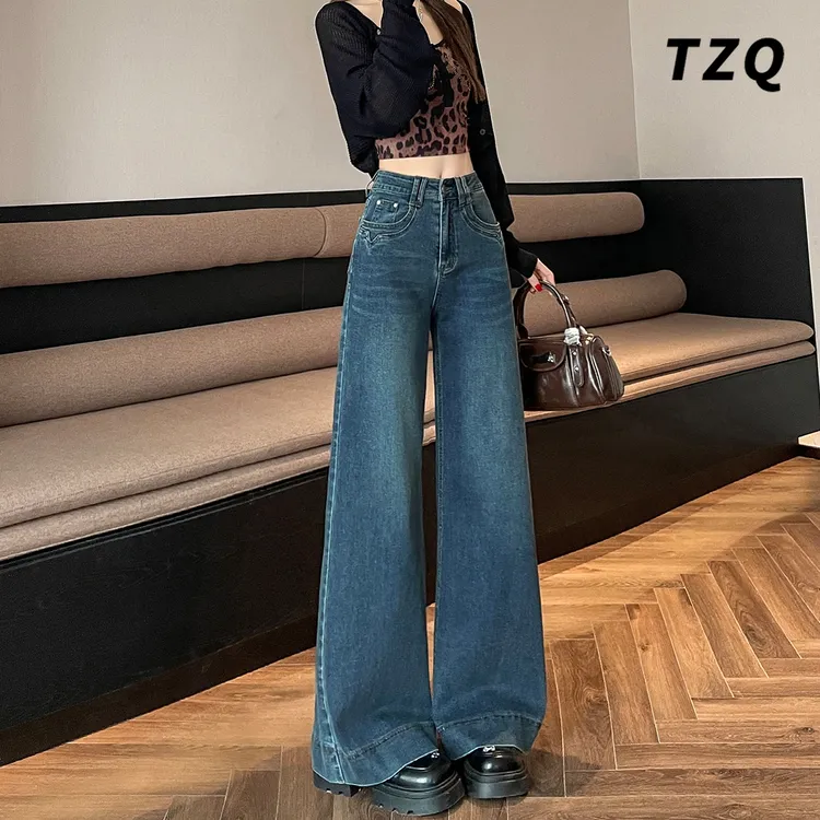 复古微喇牛仔裤女2025秋季高腰显瘦不贴腿宽松阔腿长裤TZQ2590402