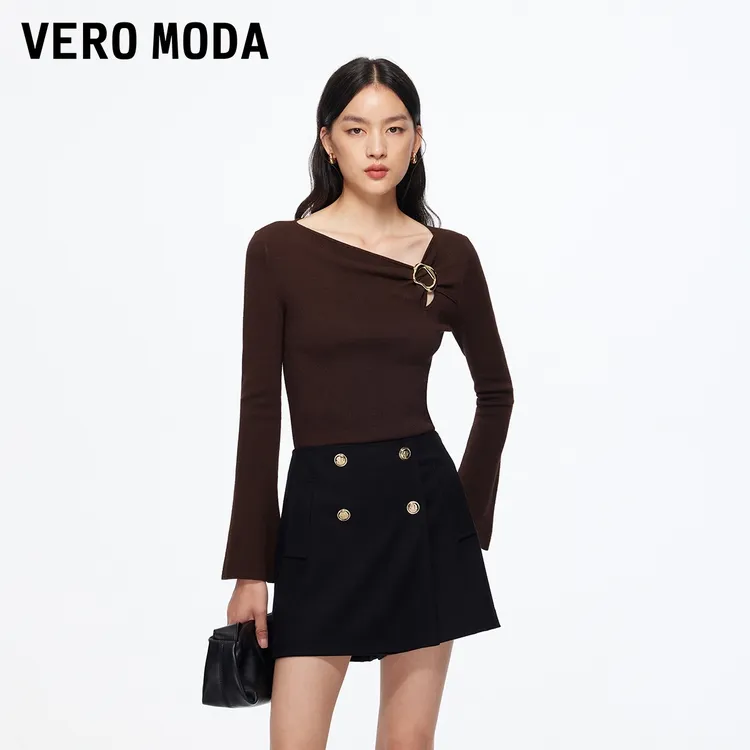 Vero Moda短裤2025秋冬新款双排金属扣装饰纯色显瘦裙裤流光风