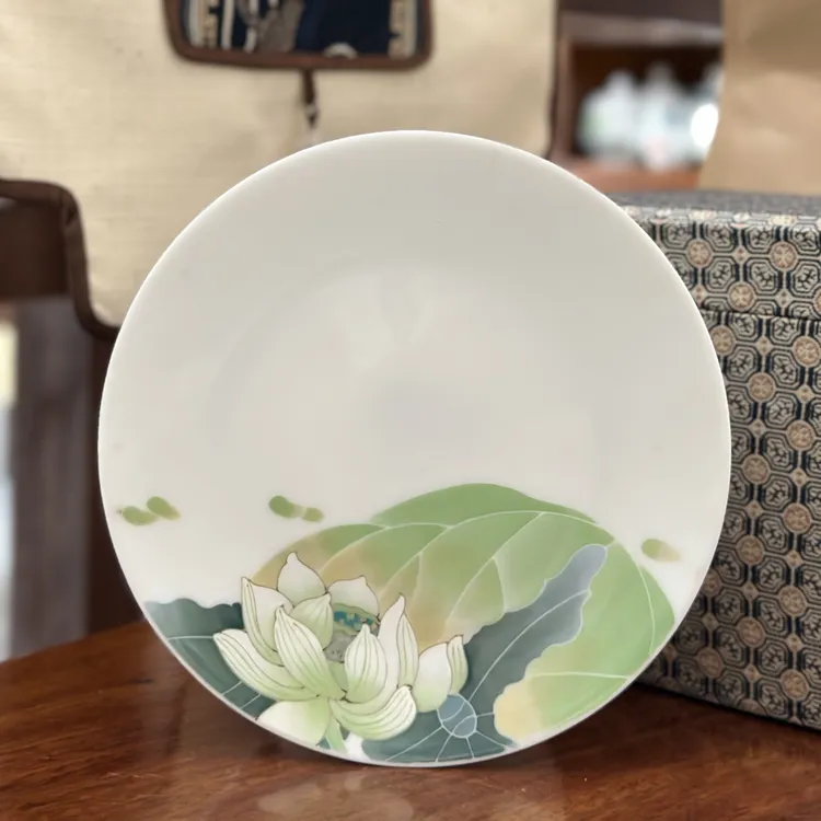 醴陵红官窑釉下五彩手绘红官窑荷花平盘微瑕福利价