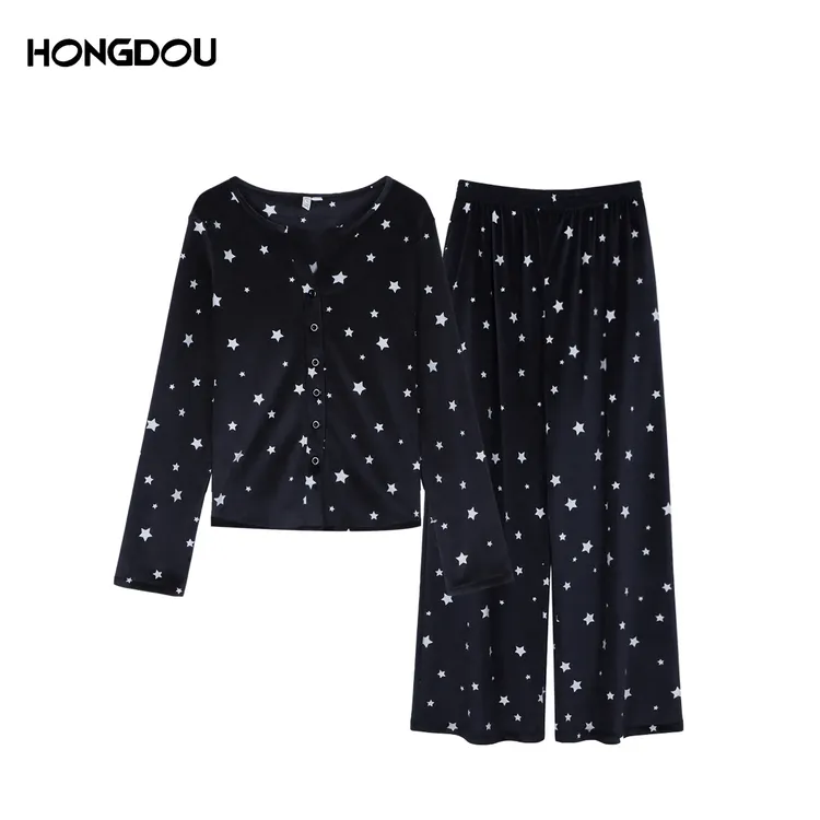 【一只璐甄选】【白海岛星】T012加绒休闲可外穿家居服睡衣H5N6796