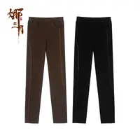 娜三月【精致】新款刺绣百搭时尚显瘦抓绒大弹力打底裤5159