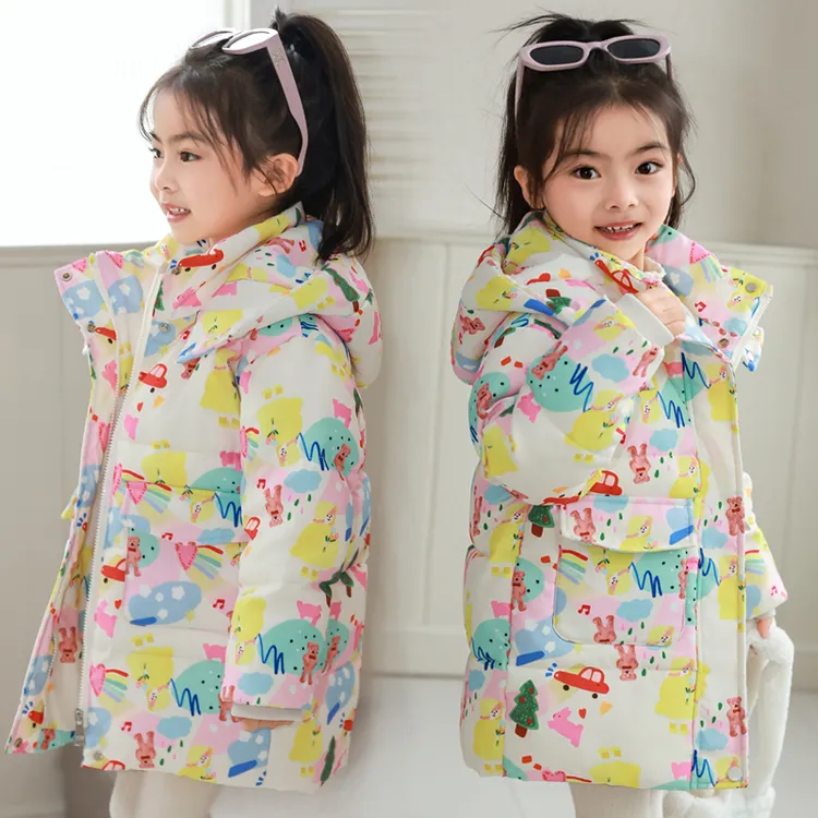 2025新款儿童羽绒服女童中长款加厚中小童韩版洋气女孩卡通外套冬