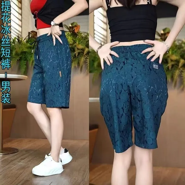提花五分裤冰丝男士五分裤夏季薄款休闲短裤直筒宽松透气百搭中裤