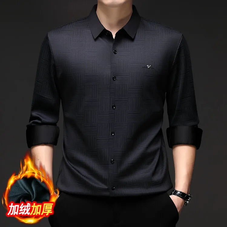高端男士冬季加绒一体绒保暖衬衫格子衬衣商务风休闲新款抗皱免烫
